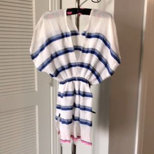 LemLem short gauze beach coverup white blue/pink. Size M